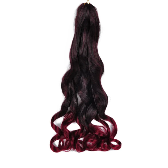 Synthetic 26 Inches Loose Wave Crochet Braids Hair Ombre Spiral Curls Pre Stretched Braiding Hair Extensions For Black Woman T1B/Burgundy