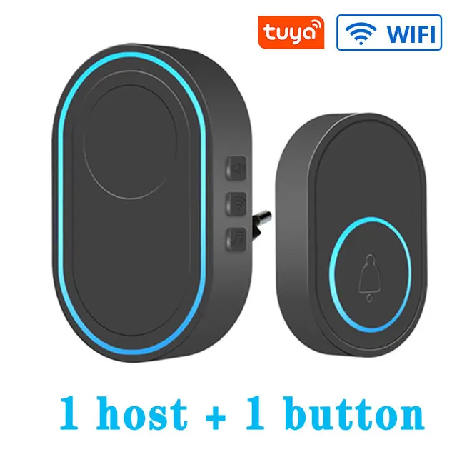 Wireless Doorbell Tuya App Intelligent Home Welcome Doorbell Waterproof Button LED Light 433MHz Security Alarm Smart Doorbell Black WiFi A
