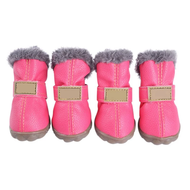 4pcs/set Winter Super Warm Pet Dog Shoes Waterproof Dog Boots Cotton Super-fiber Leather Anti Slip Dog Socks for Pet Product