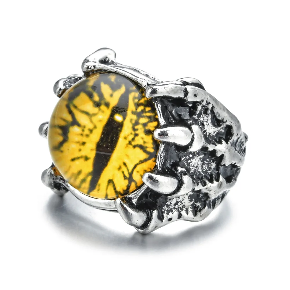 Bague Motard Griffe Mauvais Œil Dragon Pierre Violette - Bijou Gothique Punk Pour Hommes