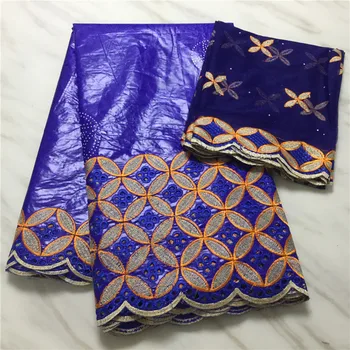 

5 Yards+2 Yards India Bazin Riche Lace Fabric 2019 With Blouse Beaded Gold Line Embroidered Lace Basin Fabric PL122113