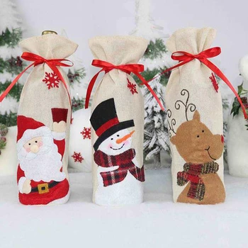 

Christmas Wine Bottle Cover Reusable Wine Bags Champagne Holder Christmas Table Xmas Party Decorations yc