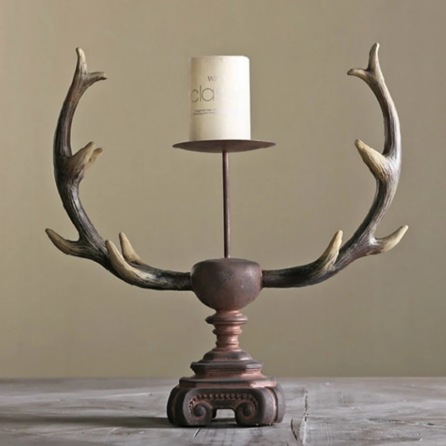 

Retro Resin Candle Holder Lanterns Decorations Wedding Wooden Shabbat Christmas Regime Container Art Antlers LLC155