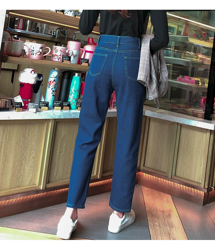 WITHZZ Spring Autumn Woman's Denim Pants for Women Vintage Female Straight Pants Trousers High Waist Jeans