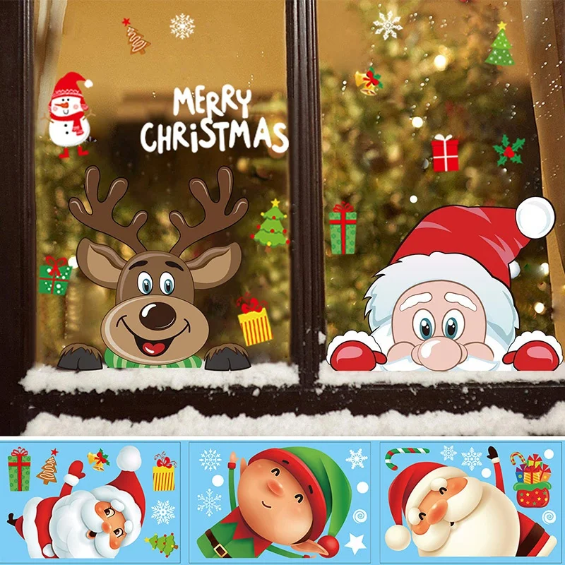 1PC Cartoon Wall Stickers Christmas Stickers DIY Santa Claus Window Stickers us 
