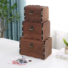 

Vintage Treasure Storage Box Piggy Bank Organizer Saving Box Case With Lock Wooden Handmade Lock Box Jewelry Cosmetic Containers