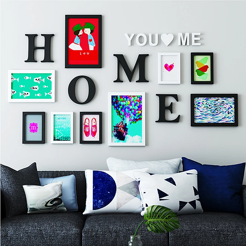 

Europe Style 9pcs Combination Photo Frames for Family Picture, Black Wall Sticker Picture Frames Set, Home Decor Picture Album