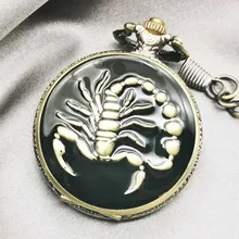 Уникальные бронзовые крутые кварцевые карманные часы скорпиона для мужчин и женщин часы с цепочкой Fob