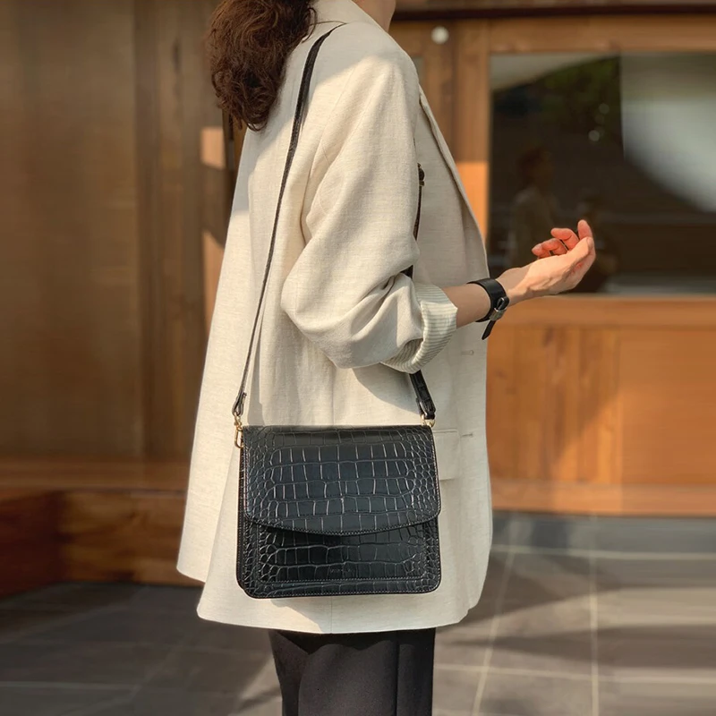 

2019 New Autumn Winter Women Handbag Luxury Cow Leather Cross Body Bag Small Crocodile Pattern Genuine Leather Chain Clutch Gift
