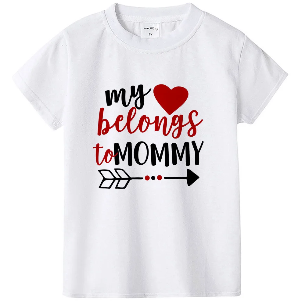 Футболка с принтом «My Heart is To Mommy» летняя футболка с короткими рукавами для мальчиков и девочек повседневные футболки в подарок на день матери