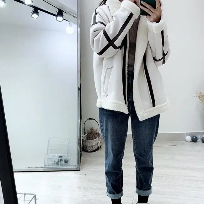 Пальто из искусственного меха женское повседневное меховое теплое длинное пальто из овечьей шерсти свободное женское меховое пальто с карманами