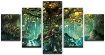 

5 Panel Enchanted Tree HD Wall Art Canvas Poster Print Canvas Painting Decorative for Office Living Room Home Decor