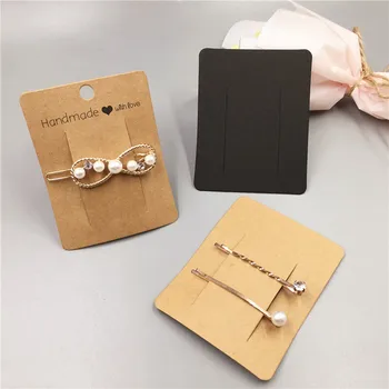 

100Pcs/Lot Hairpins Display Cards Black Brown Blank and Handmade With Love Printed Paper Card Fashion Jewelry Packing Cardboard