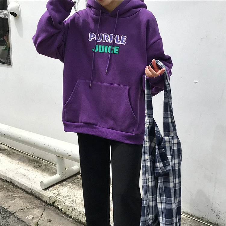 3 цвета, Новинка осени, Harajuku, милая Женская толстовка, готический, фиолетовый, с принтом сока, Женская толстовка, плюс бархат, пуловер с капюшоном