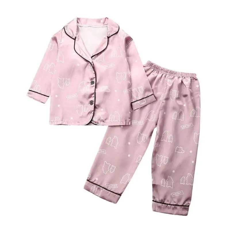 Pink A Простые детские пижамные комплекты, одежда для сна для малышей, милые корейские рубашки с длинными рукавами и штаны, От 1 до 7 лет одежды - Цвет: Pink A