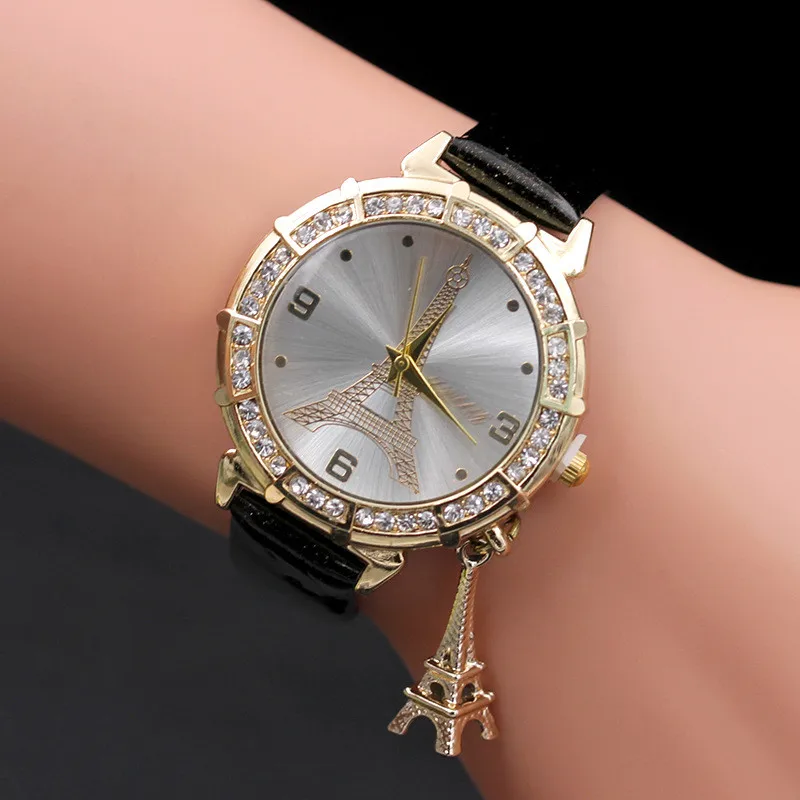 Женские часы femme mujer женские кварцевые часы Эйфелева башня Стразы с подвеской наручные часы женские часы relogio feminino