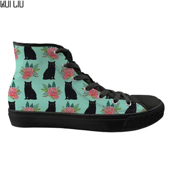 

Customized High Top Kid Sneakers Canvas Classic Cute Animal 3D Cat Floral Pattern Children Vulcanize Flats Shoes Casual Lace Up