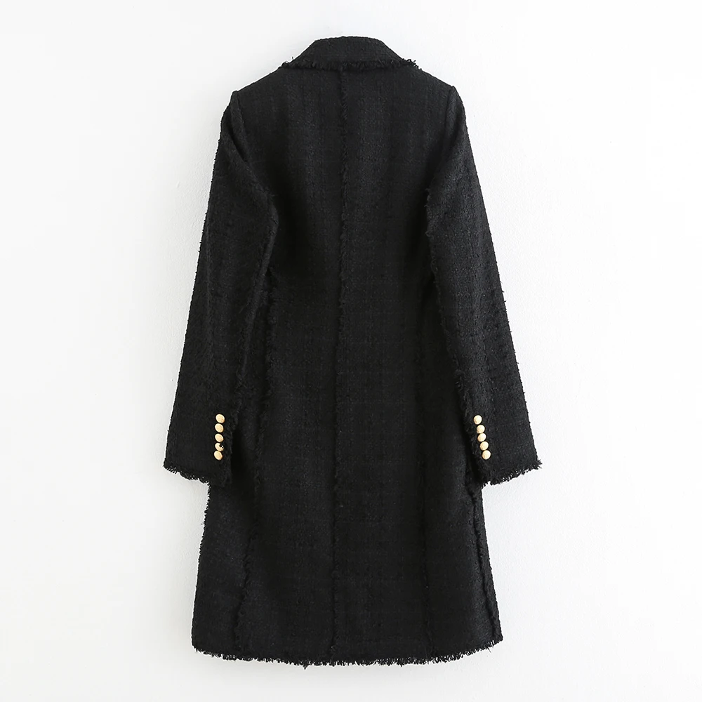 Женская Новинка, шерстяная черная двубортная длинная куртка с v-образным воротником, женское уличное Ретро темпераментное элегантное пальто