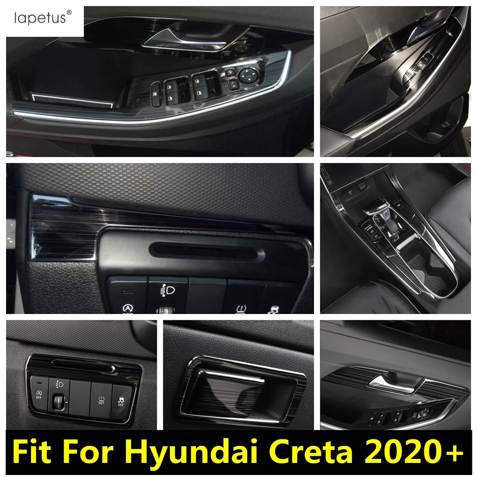 

Для Hyundai Creta 2020-2022, налобный фонарь, подъемник окон, воздушный перчаточный ящик, шестеренка, крышка чаши, отделка, аксессуары из нержавеющей стали