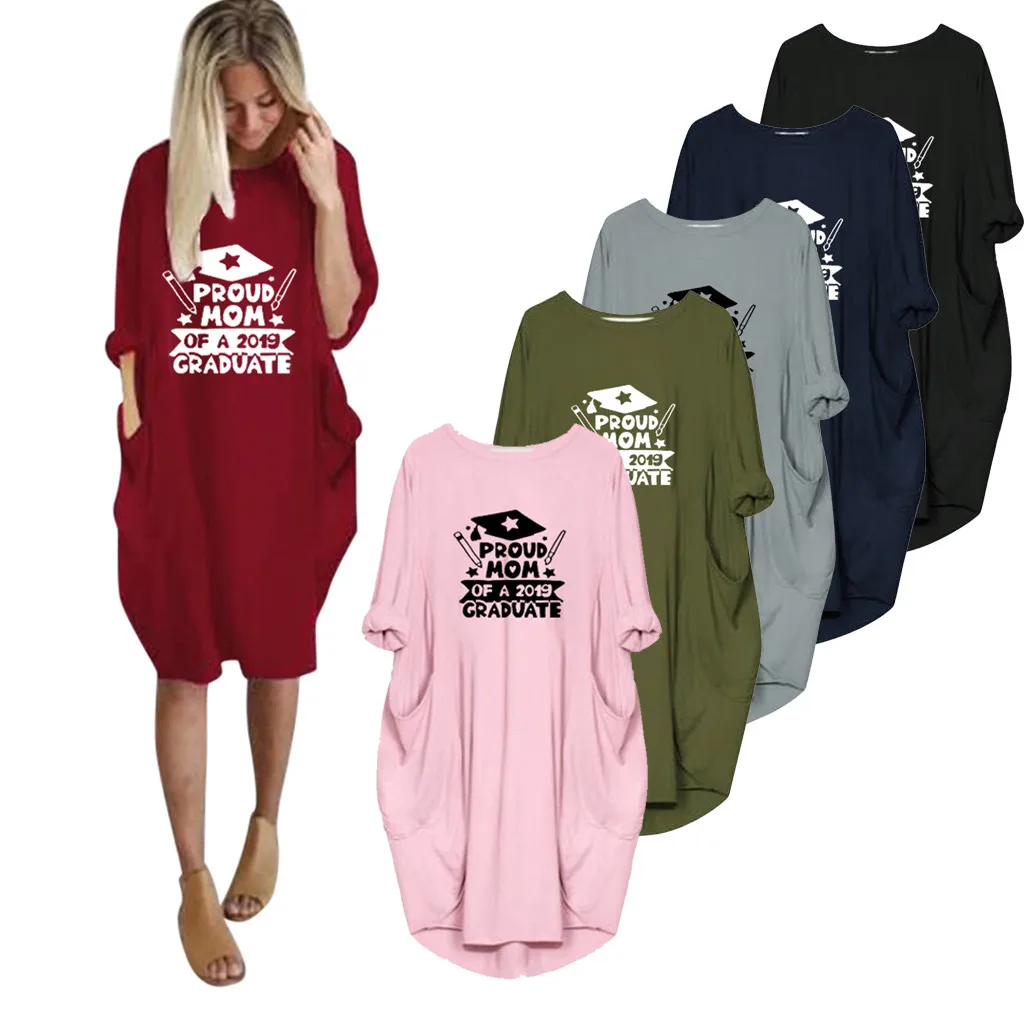 

Womens Jumper Ladies Oversized Baggy Long Sleeve Print O-Neck Pocket Pullover Dress vestidos de fiesta de noche ropa mujer A40