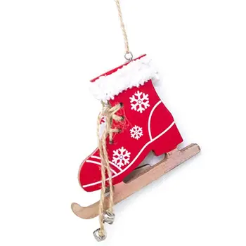 

Christmas Wooden Ice Skates Shoes Hanging Ornament Pendant With Bell Party Decor