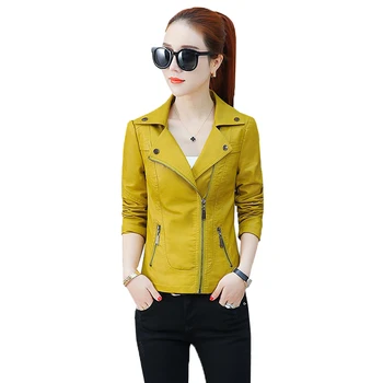 

Short Leather Jacket Women New Spring Autumn Korean PU Leather Coat Fashion Slim Motorcycle Jacket Plus Size Ladies Coats D3428