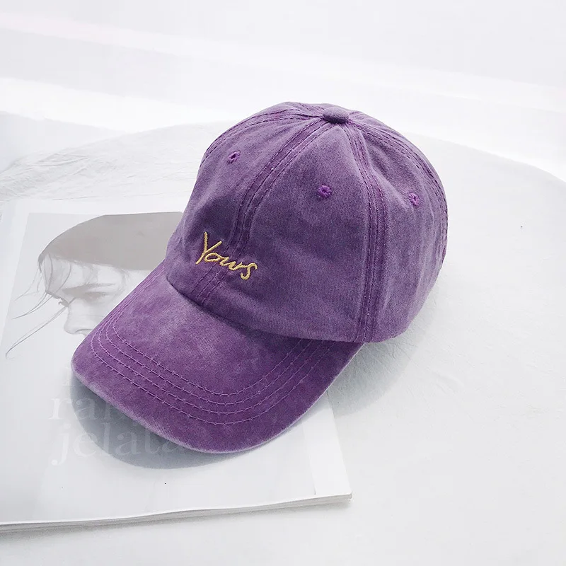 Yours Wash Purple Harajuku Мягкий Топ письмо в стиле ретро вышитые Бейсбольные женские летние корейские Твердые хлопковые остроконечные шляпы индивидуальность шутливая шляпка мода - Цвет: Yours Wash Purple