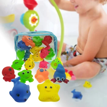 

10 Pcs Mixed Marine Animals Swimming Water Toys Colorful Soft Floating Rubber Squeeze Bathing Toy For Baby Bath Toys