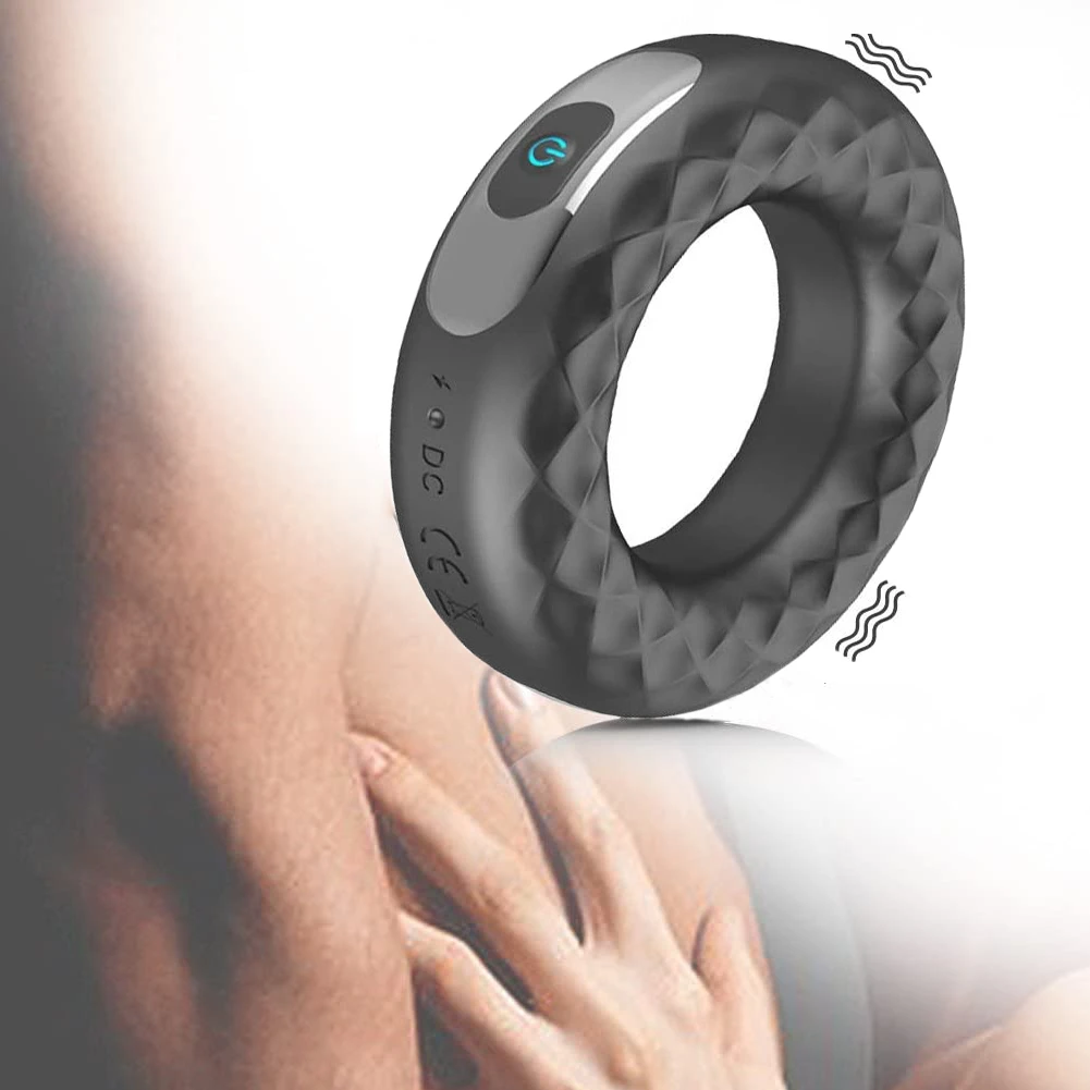 Male Penis Enlargement Cock Vibrator Ring Charging Silicone Vibrating Lock Mens Delayed Ejaculation Sex Toys For Men | Красота и