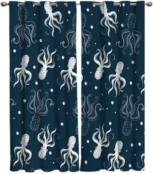 

Cute Octopus Speech Bubble Cartoon Window Curtains Living Room Fabric Drapes Curtain Home Draperies & Curtains
