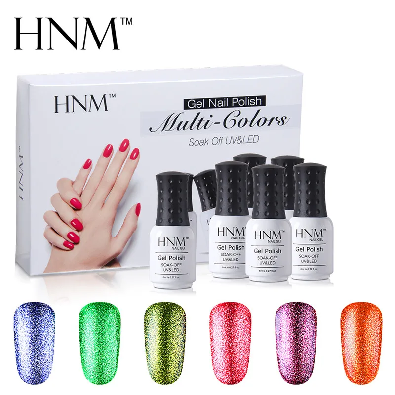 HNM 8 мл 6 цветов Bling Блестящий Гель-лак для ногтей набор УФ гель лак Полупостоянный Подарочная коробка DIY наборы для дизайна ногтей Набор лаков - Цвет: 6