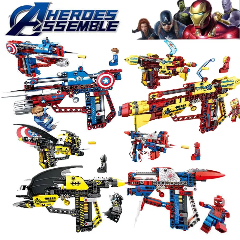 

Avengers 4 Spider Man Iron Man Batman Capital America Gun Block Stark Jet Hydro-man Quinjet Building Block Bricks Christmas Toys