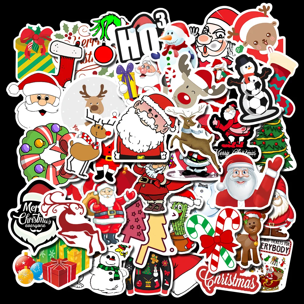 

50pcs / set Merry Christmas Stickers Street Doodle Sticker Set for Christmas Day Waterproof PVC Sticker Snowboard Sticker