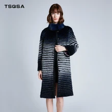 TSQSA зимнее Двустороннее пальто из натурального меха, Женское пальто из натурального меха кролика Рекс, Модное Длинное тонкое теплое Женское пальто TAC1908