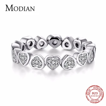 

Modian Fashion Classic Cubic Zirconia Jewelry Real 925 sterling silver Love Hearts Ring Eternity Simulated Ring Bands Jewelry
