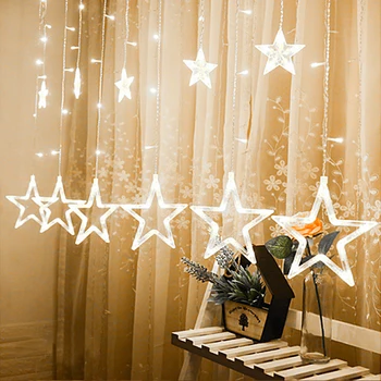

US Plug Curtain String Lights 10ft x 3.3ft 138LED 12 Star 8 Flashing Modes Xmas Christmas, Wedding, Party Curtain Decor