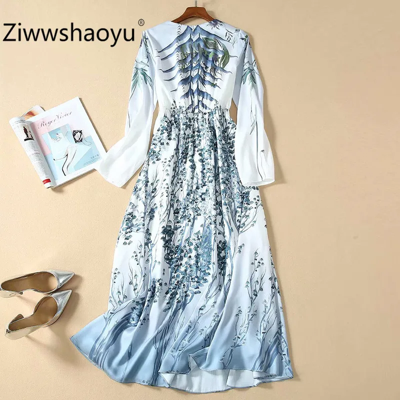 Ziwwshaoyu модный бренд весна лето с длинным рукавом ручная роспись узор Макси Элегантные платья женские