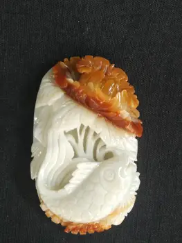 

YIZHU CULTUER ART 100% Natural China Jade Hand-carved Exquisite Pendant Necklace Flower Fish Amulet Gift