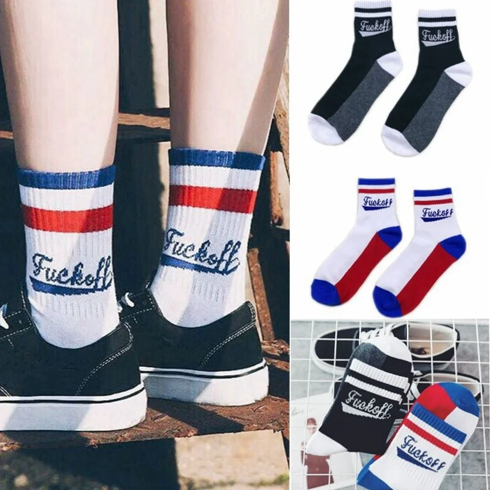 Модные Повседневные спортивные длинные хлопковые носки в красную полоску белого цвета для женщин и мужчин, черные женские носки с надписями Skarpetki