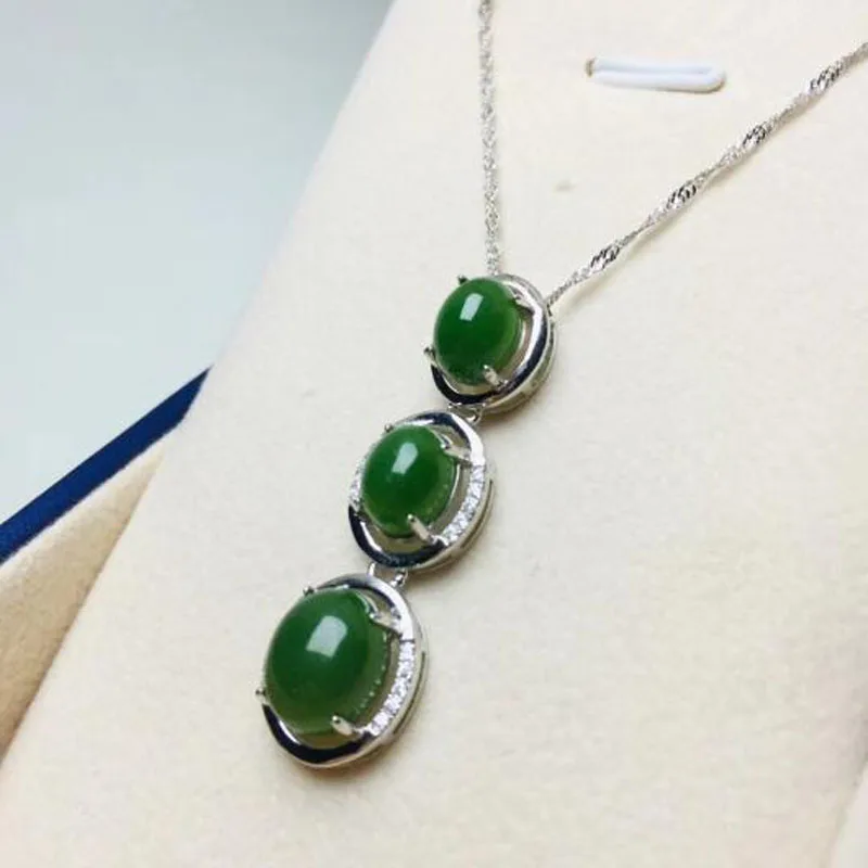 Настоящее серебро 925, Jasper HeTian, зеленый Jade Bean shape, подвеска на удачу+ цепочка, ожерелье для женщин и мужчин, ювелирное изделие, сертификат