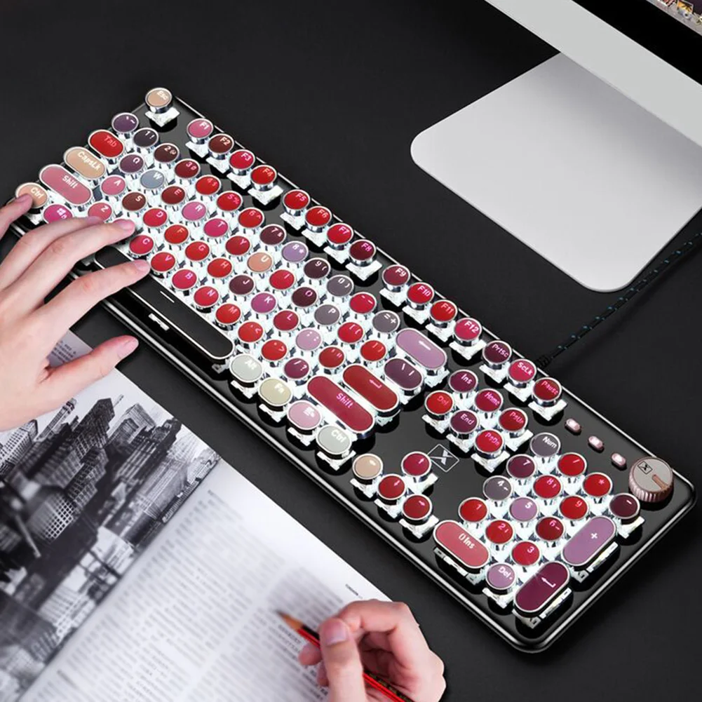 K520 Metal Professional USB Computer 104 Keys Keyboard Accessory Wired Mechanical Replacement Gaming Fashion Lipstick Color