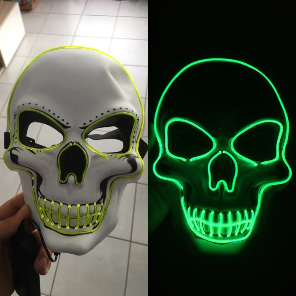 Хэллоуин маска скелет череп светодиодный светящиеся страшные декоративные маски косплей костюм EL провод с неоновым светом для вечерние праздничные подарки