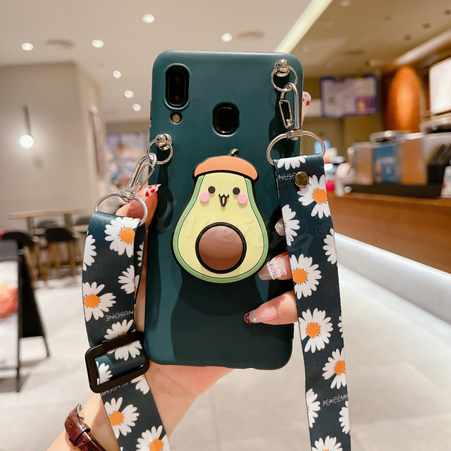 Holder Stand Cover For Samsung Galaxy J7 2015 J5 J3 Pro A5 2017 2016 S7 S6 Edge Case Cartoon Necklace Lanyard Strap Fundas