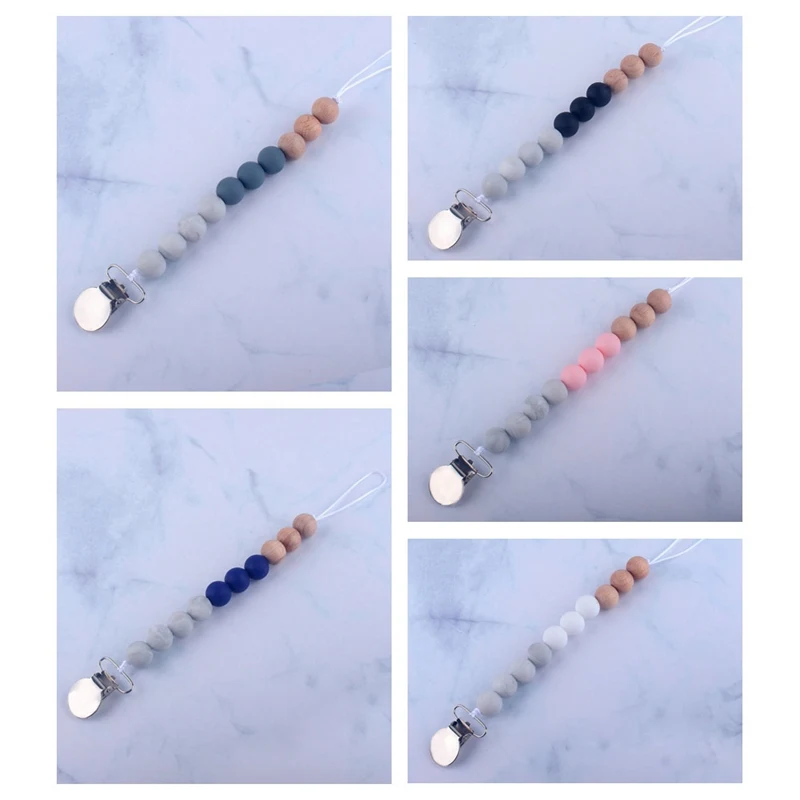 

Newborn Baby Pacifier Clip Marbling Pattern Mix Color Beads Anti-lost Chain Holder Infant Pacifier Teether Infant Stoother Chain