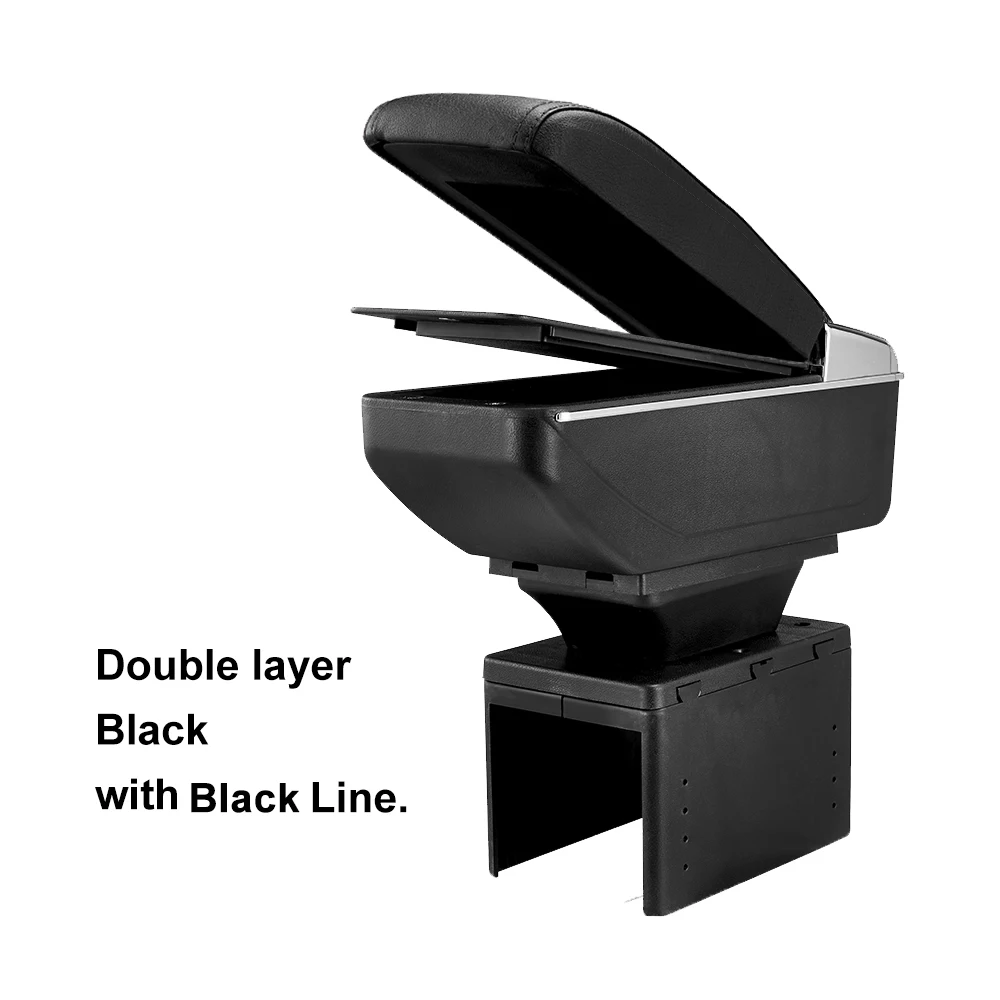 Универсальный двухслойный подлокотник коробка из искусственной кожи центральный контейнер коробка для хранения аксессуары для автомобиля - Название цвета: Black Line