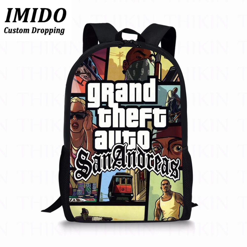 IMIDO детская школьная сумка Grand Theft с автоматическим принтом, полиэстеровый школьный рюкзак для студентов, популярные игры для девочек и мальчиков, школьные сумки для книг, Mochila - Цвет: WLL3666