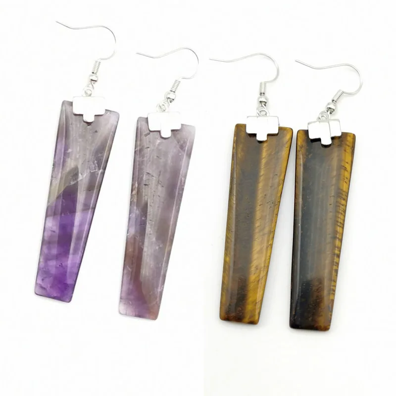 

Natural Crystal Quartz Drop Earring Trapezoid Geometric Long Stone Dangle Earrings Healing Charm Ear Jewelry for Women