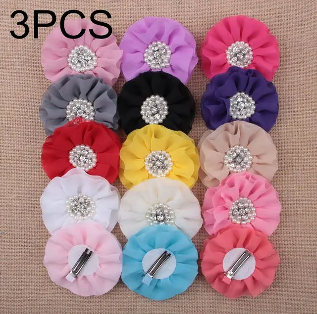 Cute 22 Colors Fashion Baby Girls Mini Chiffon Flowers Hair Clips Sweet Children Hairpins for Kids Hair Accessories I3PCSmixed