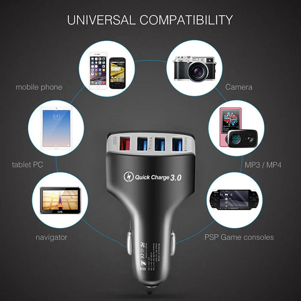 XEDAIN QC3.0 7A автомобильное зарядное устройство мобильный телефон с 4 портами USB
