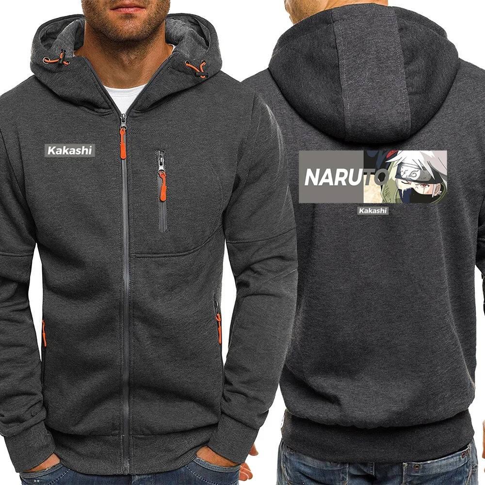 Hooded Mens Sweatshirts Cartoon Naruto Kakashi New Autumn Jackets Zipper Casual Hoodie Japan Anime Streetwear Male 3